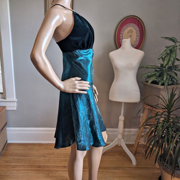 NWT Vintage 90sBlondie and Me Mini Party Dress Green Velvet Embossed Floral 9 - Picture 3 of 11
